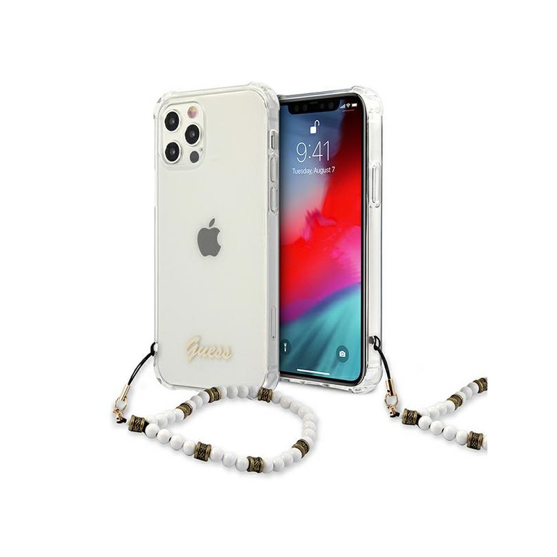 cover guess iphone 12 / 12 pro trasparente con laccetto bianco cover guess iphone 12 / 12 pro trasparente con laccetto bianco