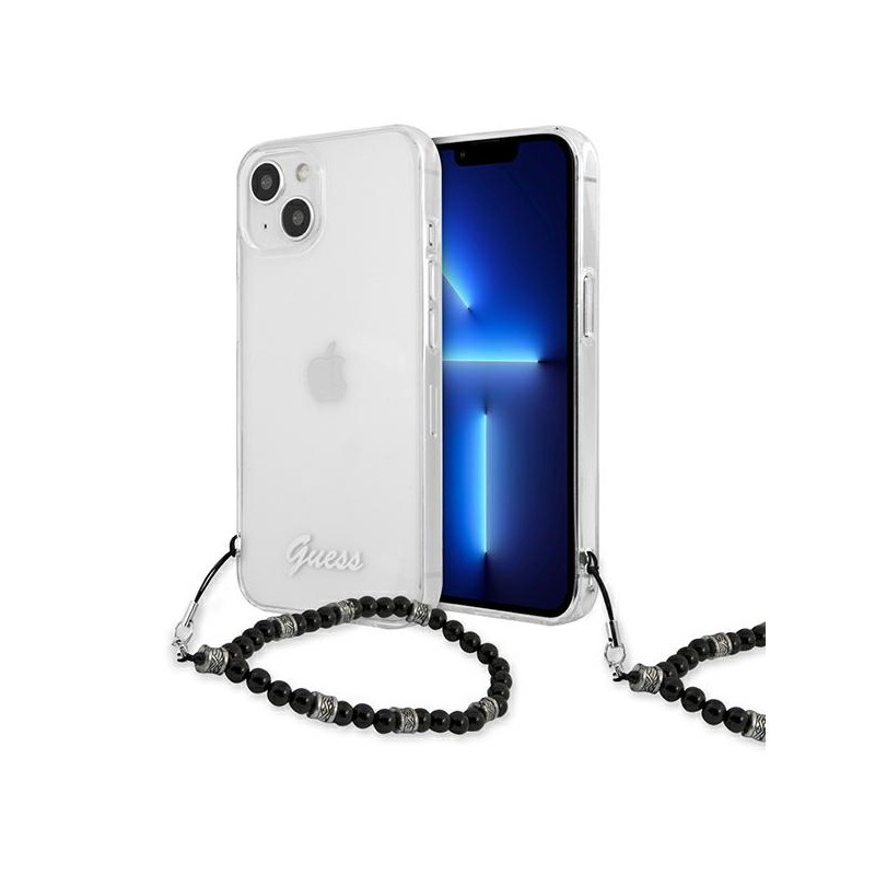 cover guess iphone 13 trasparente con laccio da polso nero