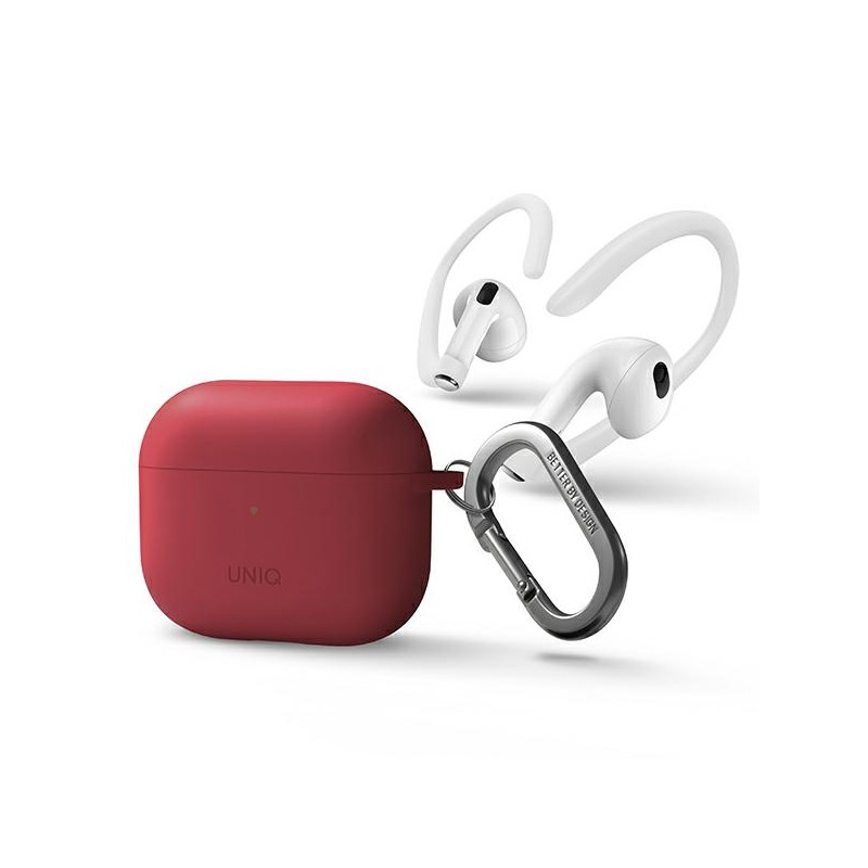 cover airpods 3 rossa con moschettone e supporti auricolari