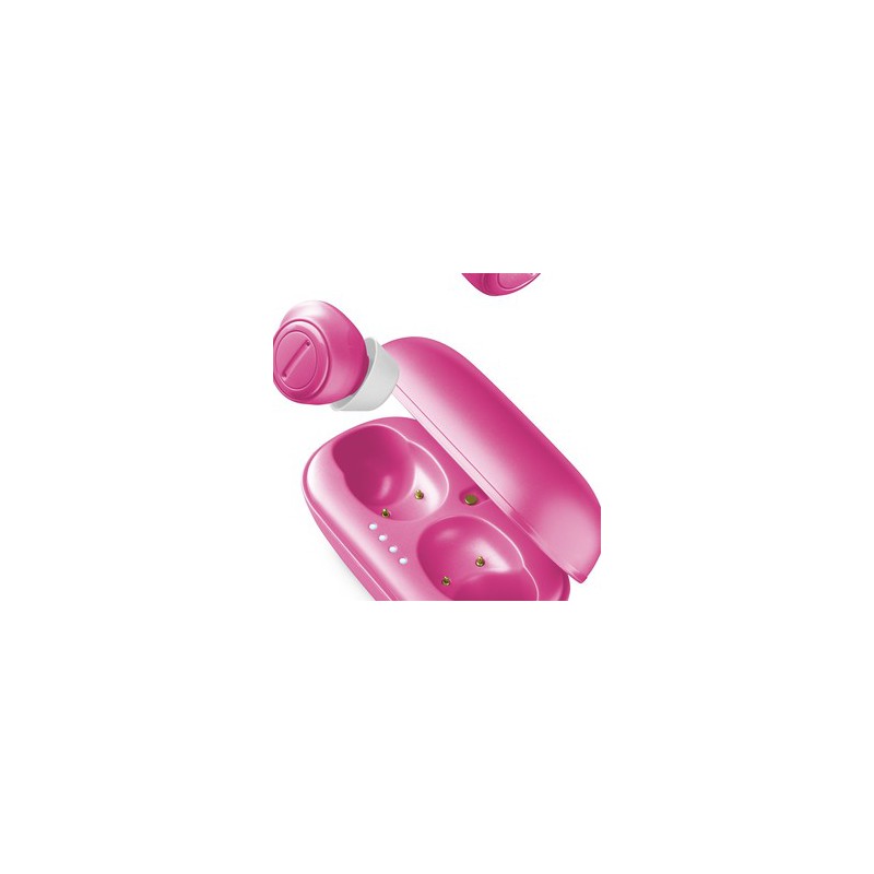 auricolare vivavoce bluetooth doppio  con base di ricarica rosa
