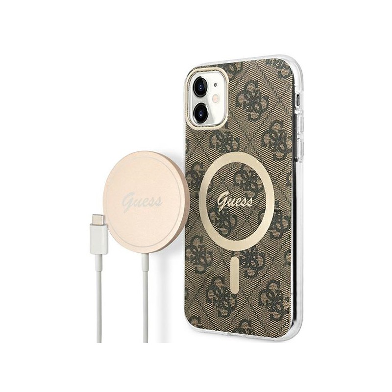 cover guess + caricabatterie magsafe iphone 11 brown