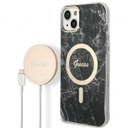 cover guess + caricabatterie magsafe iphone 14 effetto marmo black