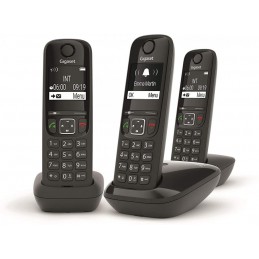 gigaset as690 trio telefono cordless: 3 portatili per chiamate interne ed esterne in parallelo, vivavoce alta qualità, tastiera 