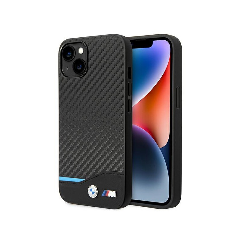 cover bmw iphone 14 plus nera pelle e carbonio