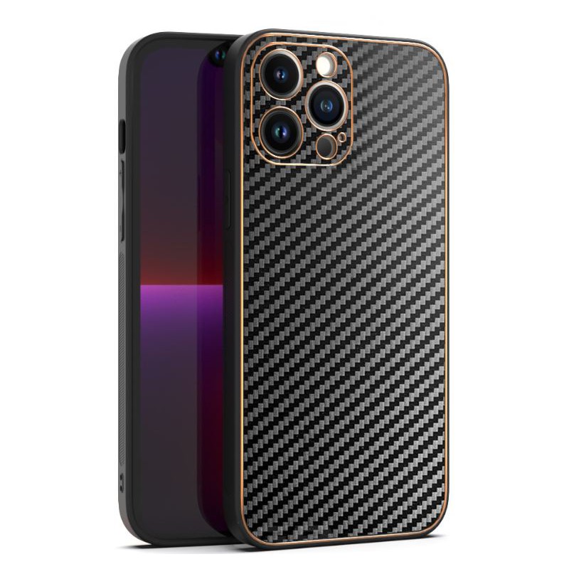 cover iphone 11 pro tpu con una trama in fibra di carbonio nera