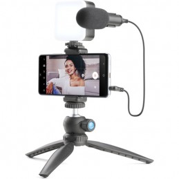 kit vlogger treppiede bluetooth con lampada e microfono jack 3,5mm e telecomando nero