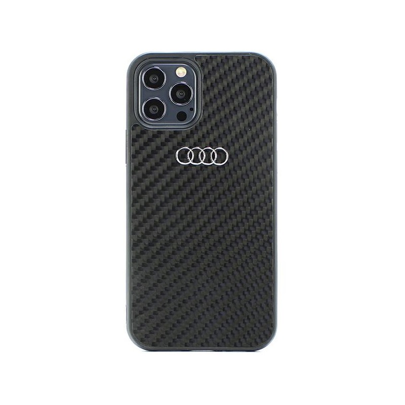 cover audi iphone 12 / 12 pro fibra di carbonio nera