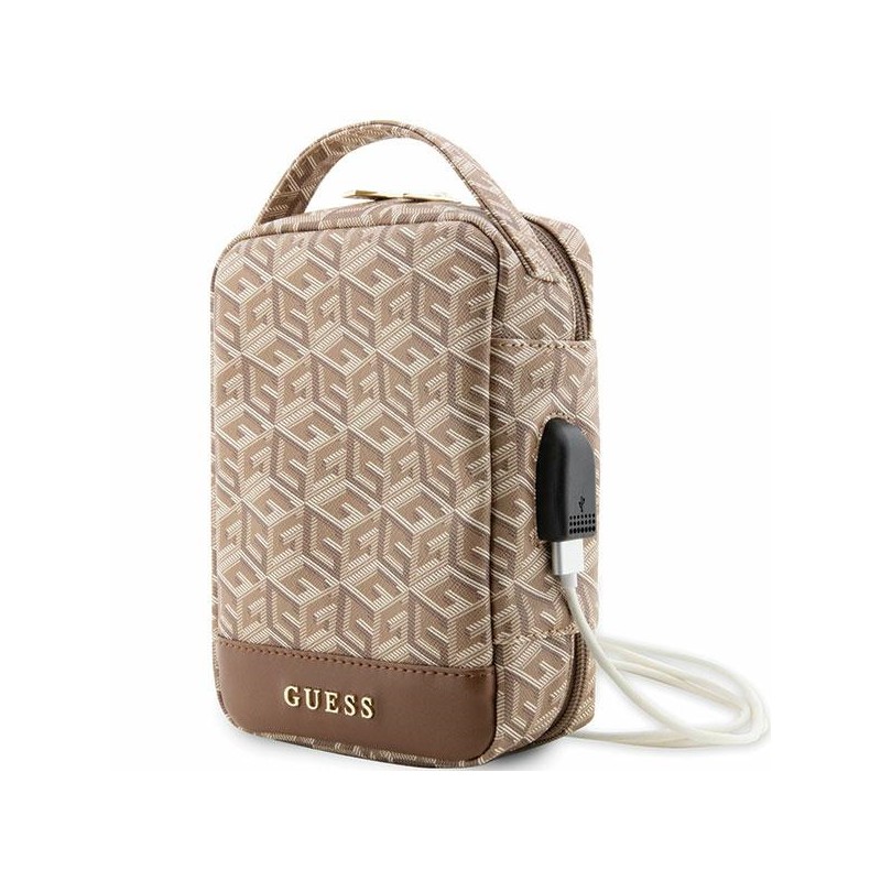 custodia guess organaiser portaccessori con maniglia  e connettroe usb brown