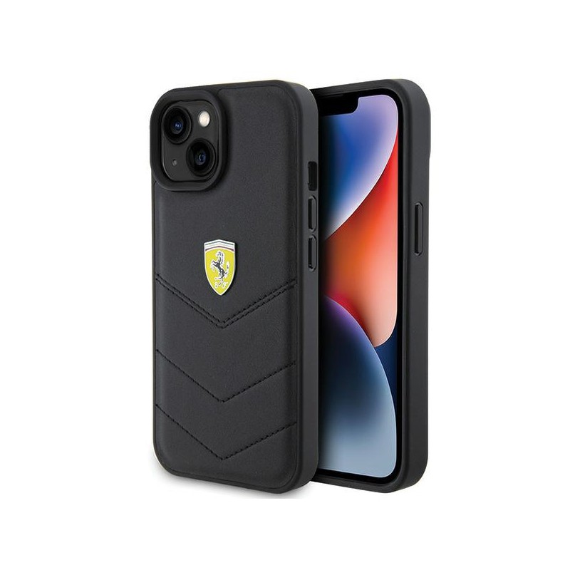 cover ferrari iphone 15 nera vera pelle