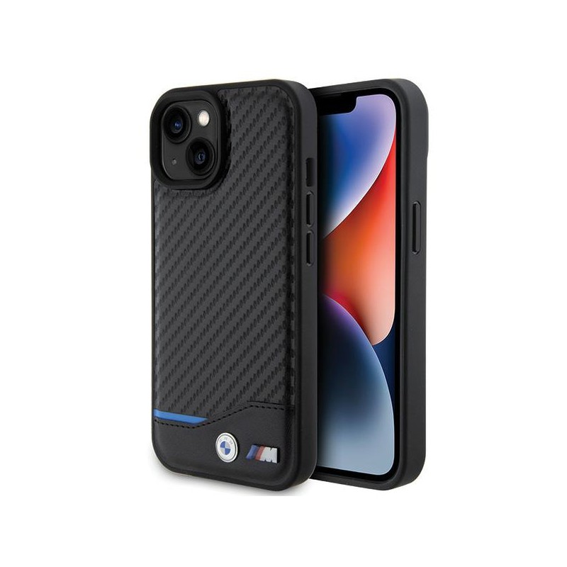 cover bmw iphone 15 nera pelle e carbonio