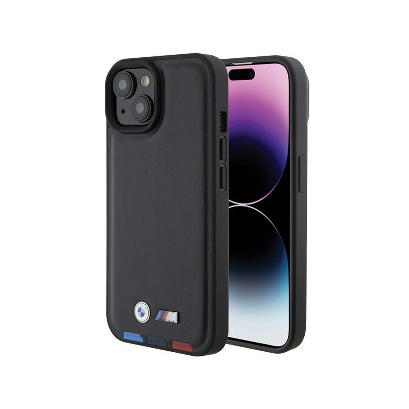 cover bmw iphone 15 ecopelle nera e tricolore