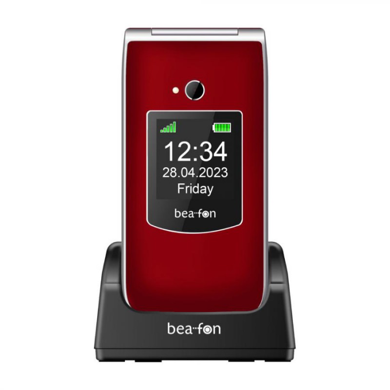 beafon clamshell 2 sim lcd 2.8-1.77 bluetooth con  base e tasto sos rosso fotocmera da 3,0 mp