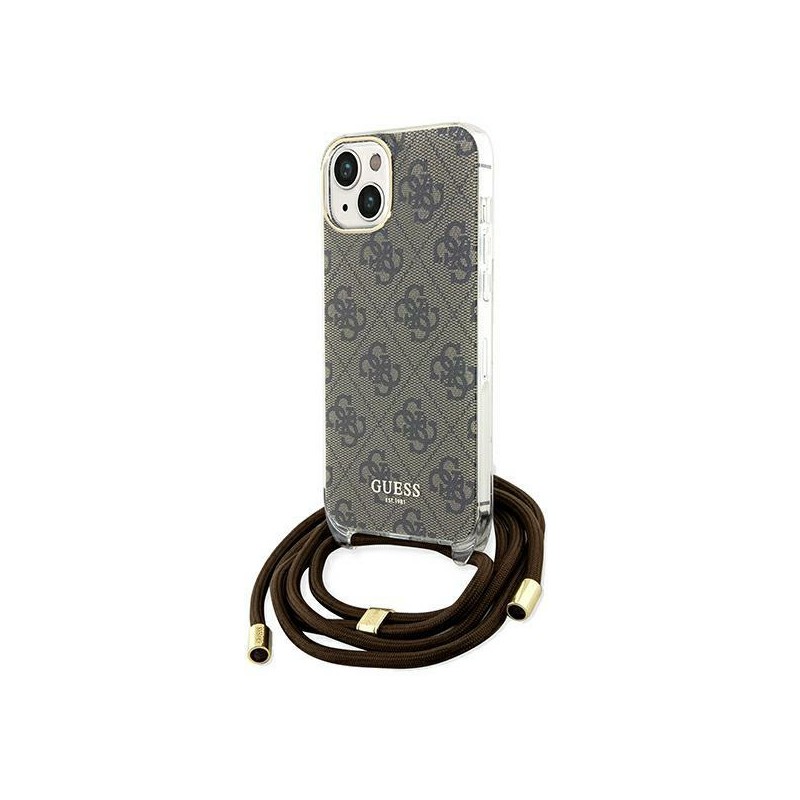 cover guess iphone 15 brown con laccio da collo cover guess iphone 15 brown con laccio da collo