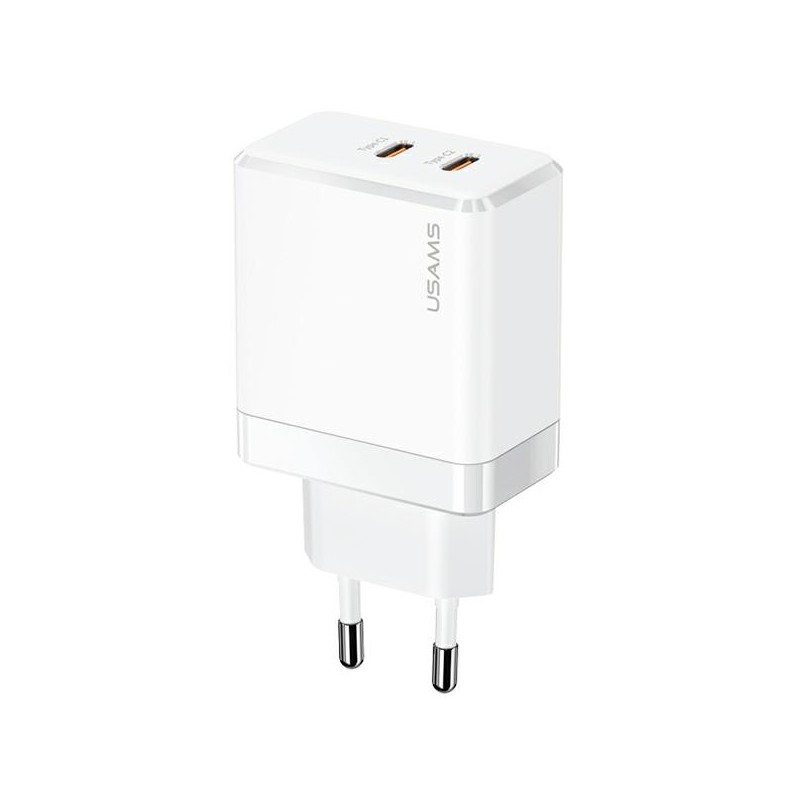 caricabatterie 40W  usb-c+ usb-c usams bianco