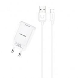 caricabatterie usams 2,1 A usb completo di cavo lightning bianco