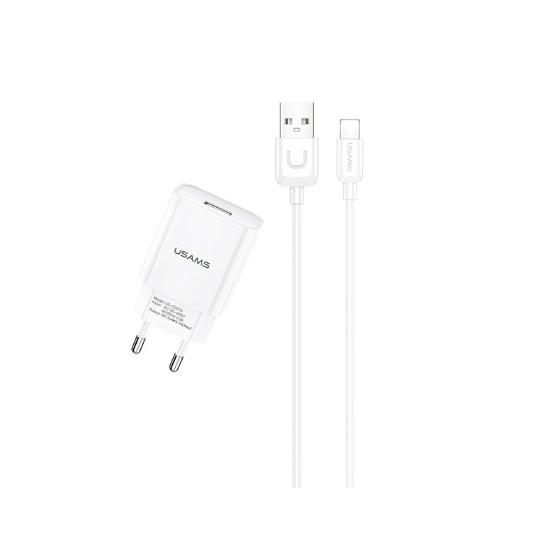 caricabatterie usams 2,1 A usb completo di cavo lightning bianco caricabatterie usams 2,1 A usb completo di cavo lightning bianco