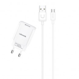 caricabatterie usams 2,1 A usb completo di cavo microusb bianco