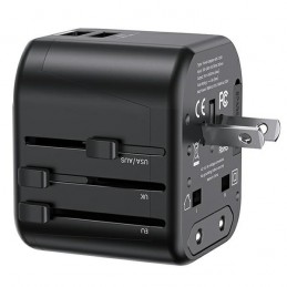 adattatore da viaggio multispina usams 2 porte usb-a12 watt nero