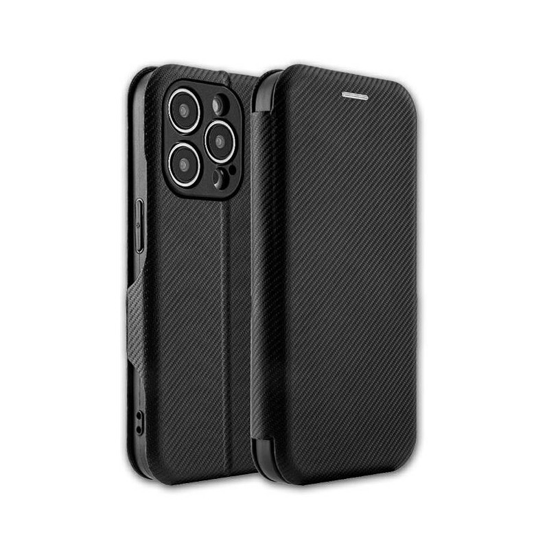 custodia a libro per samsung a15 nera porta carte di credito chiusura magnetica effetto carbonio nera