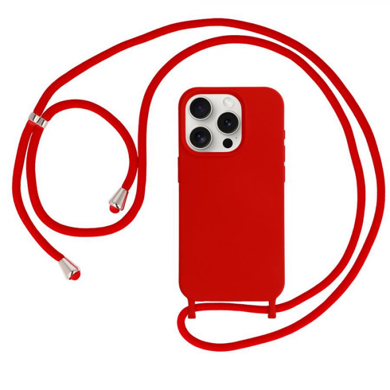 cover silicone iphone 15 pro rossa con laccio da collo cover silicone iphone 15 pro rossa con laccio da collo