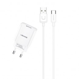 caricabatterie usams 2,1A usb completo di cavo usb-c bianco