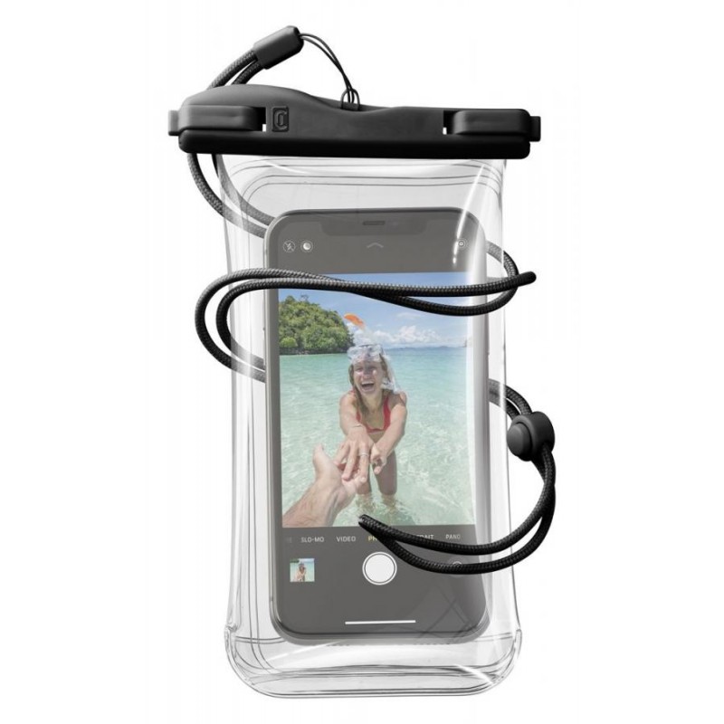 custodia waterproof nera con laccio da collo regolabile