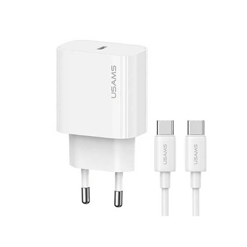 caricabatterie usams 20W biancousb-c / usb-c completo di cavo