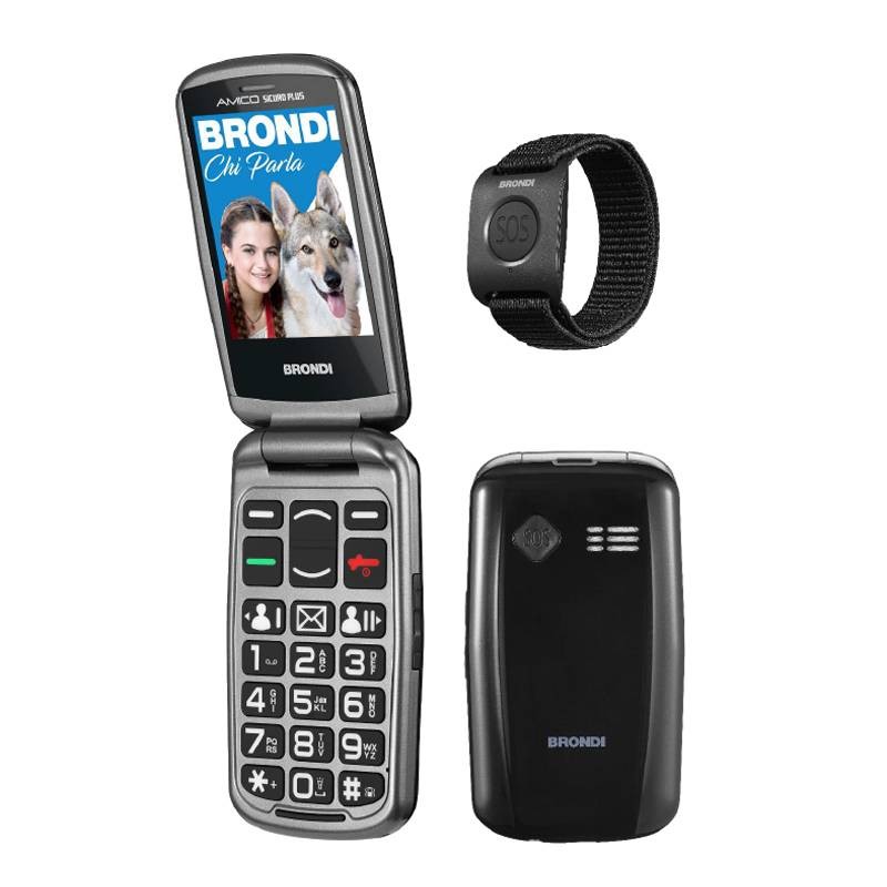 Brondi Amico Sicuro Plus con braccialetto SOS, Dual sim con un display da 1.8 pollici,fotocamera da 0.3 megapixel