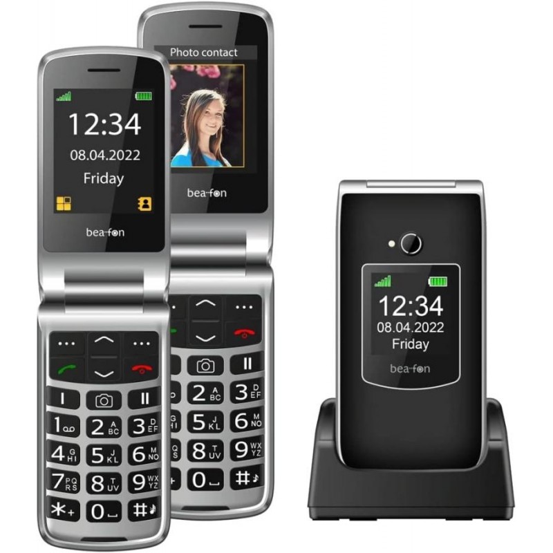 beafon sl 605 lte clamshell 2 sim lcd 2.8-1.77 bluetooth con  base e tasto sos nero fotocmera da 3,0 mp