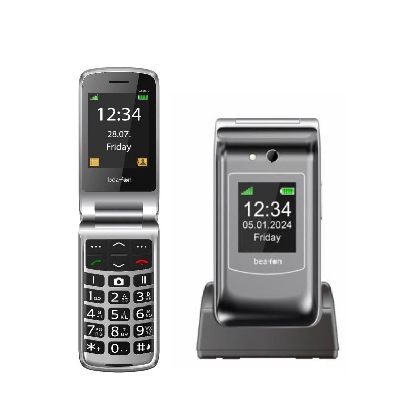 beafon sl 646 clamshell 2 sim lcd 2.8-1.77 bluetooth con  base e tasto sos nero fotocmera da 3,0 mp