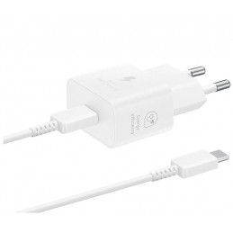 caricabatterie 25w samsung usb-c completo di cavo usb-c bianco in blister