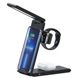 caricabatterie wireless 3 in 15w con lampada led da 3w nero