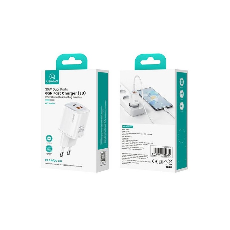 caricabatterie usb + usbc 30W gan bianco-blu
