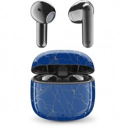 auricolare vivavoce bluetooth doppio con base di ricarica blu