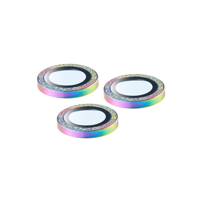 kit da 3pz di vetro protettivo per fotocamere iphone 16 pro / 16 pro max glitter multicolor