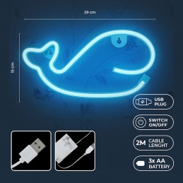 led wall neon balena colore azzurro  connettore usb dimensioni 290 x 22 x 150 mm