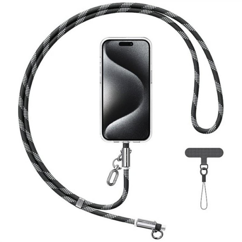 cavo dati 2 in 1 usb-c / usb-c 600w 120cm nero con funzione laccio da collo portacellulare cavo dati 2 in 1 usb-c / usb-c 600w 120cm nero con funzione laccio da collo portacellulare