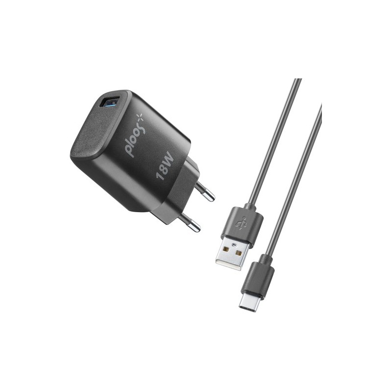 caricabatterie 18w usb-c + cavo usb-c nero