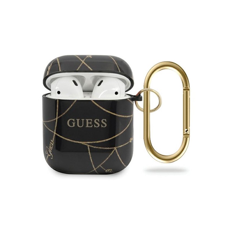 COVER GUESS AIRPODS 1/2 SILICONE NERO-ORO