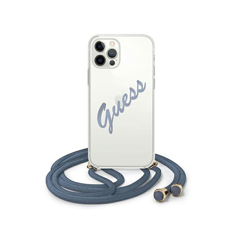 COVER GUESS IPHONE 12 / 12  PRO CON LACCIO DA COLLO BLU