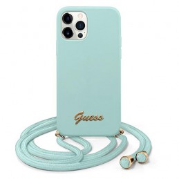 COVER GUESS IPHONE 12 / 12  PRO CON LACCIO DA COLLO LIGHT BLU