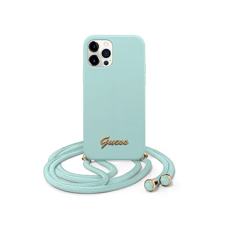 COVER GUESS IPHONE 12 / 12  PRO CON LACCIO DA COLLO LIGHT BLU