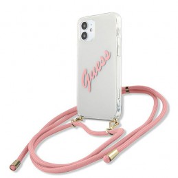 COVER GUESS IPHONE 12 mini CON LACCIO DA COLLO ROSA