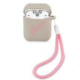 COVER SILICONE GUESS PER AIRPODS 1/2 ROSA CON LACCETTO