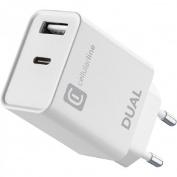 CARICABATTERIA DA RETE DUAL USB-C + USB 20 Watt BIANCO