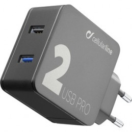 CARICABATTERIE RETE 2 USB 18W QUALCOM PLUS  NERO