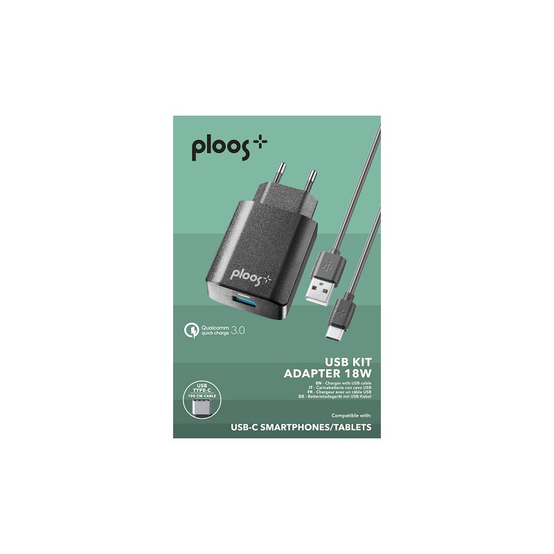 KIT CARICABATTERIE RETE QC3 USB-C NERO