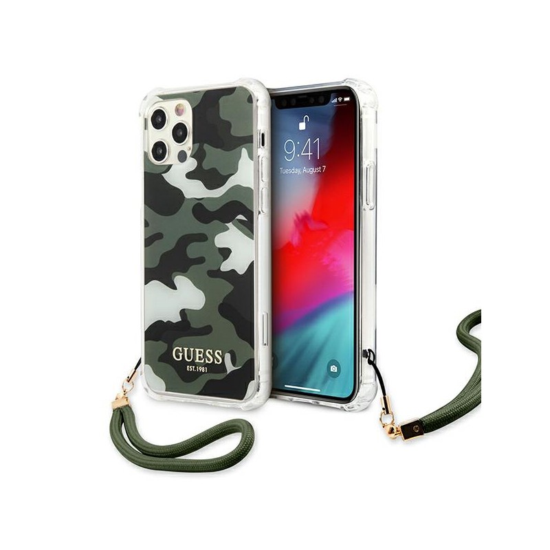 COVER GUESS IPHONE 12 / 12  PRO CON LACCIO DA COLLO CAMOUFLAGE