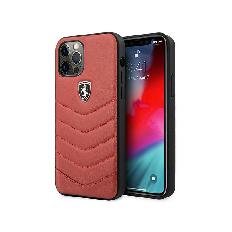 COVER FERRARI IPHONE 12/12 PRO VERA PELLE  ROSSA