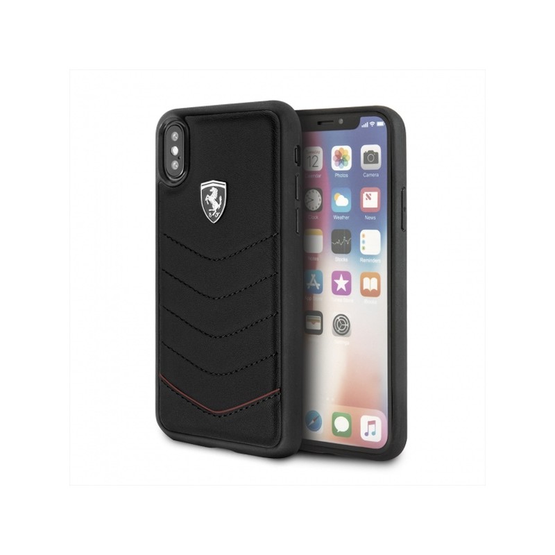 COVER FERRARI APPLE IPHONE X/XS VERA PELLE NERA